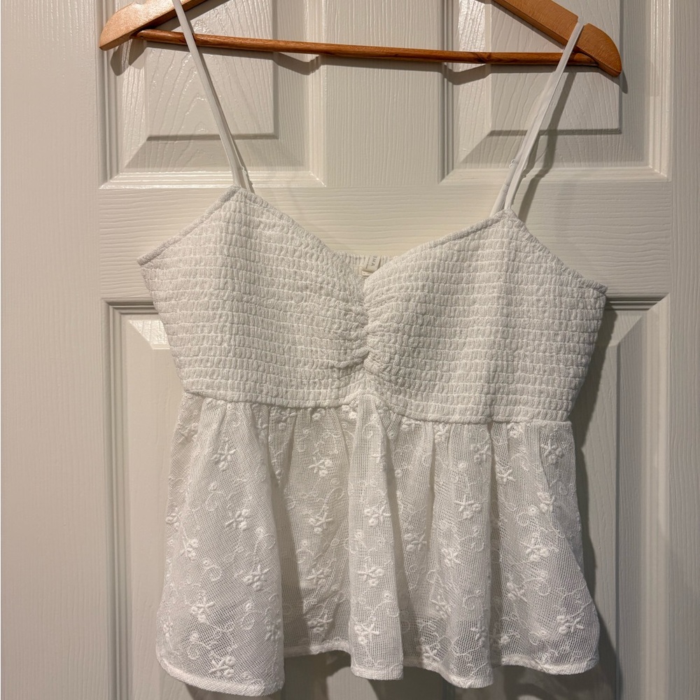 NWT American Eagle Outfitters White Lace Peplum Tank Top